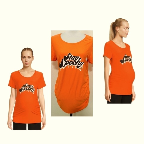 Time and Tru Tops - Time and Tru Women's Maternity Graphic Halloween T-Shirt Orange Medium (8-10)